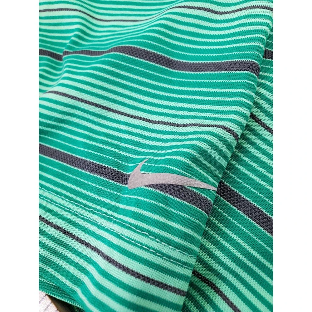 Nike Mens Polo Shirt Green Dri-Fit Golf Tour Performance Striped 585822 Size L